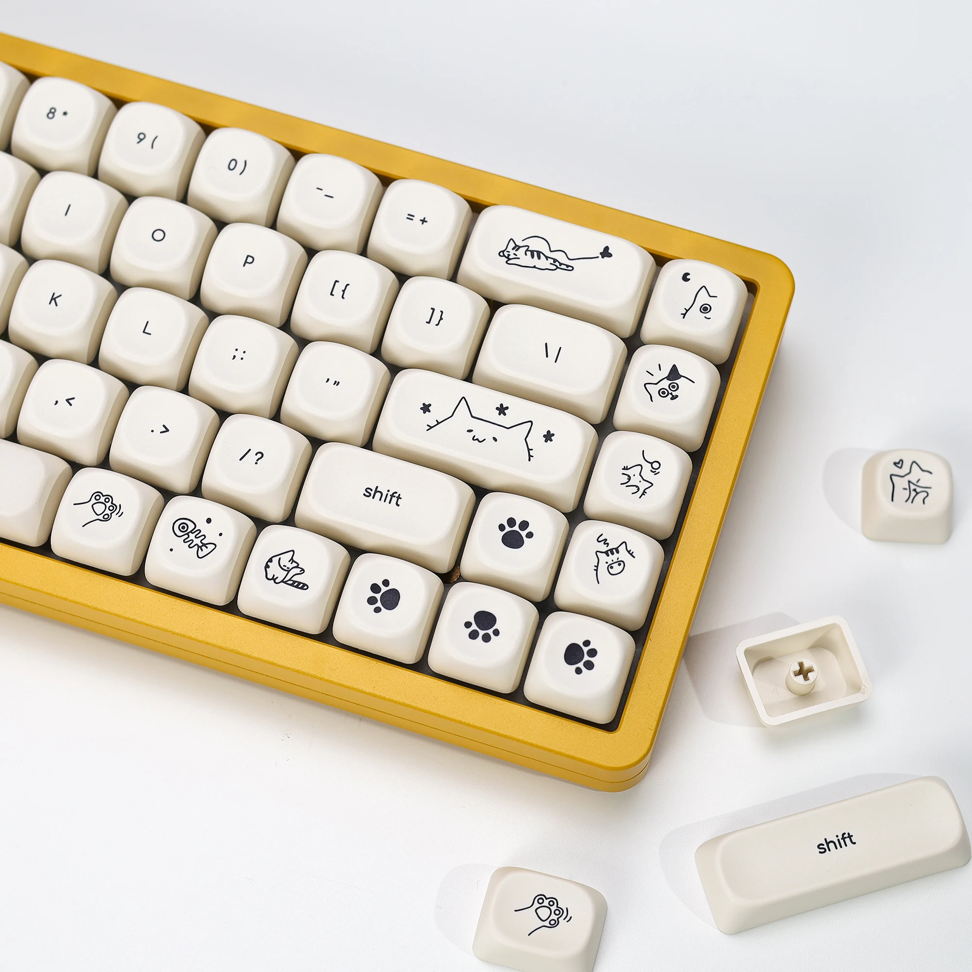 KBDiy KOA Profile Korean WhiteMilk Cat Keycaps PBT Cute Keycap Set For Mechanical Keyboard Gaming 60% Key Caps For MX Switches