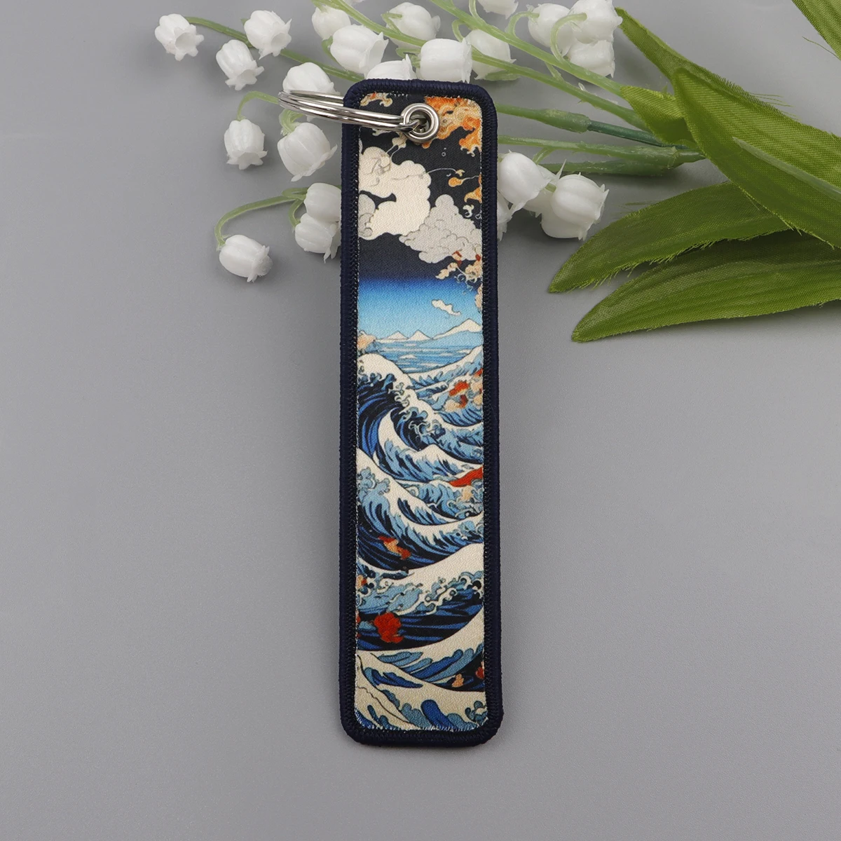 Japanische Wellen bestickte Schlüsselanhänger Van Gogh Ölgemälde Schlüsselanhänger Schlüsselanhänger Metall Schlüsselanhänger Motorrad Schlüsselzubehör Geschenke – Detail 1