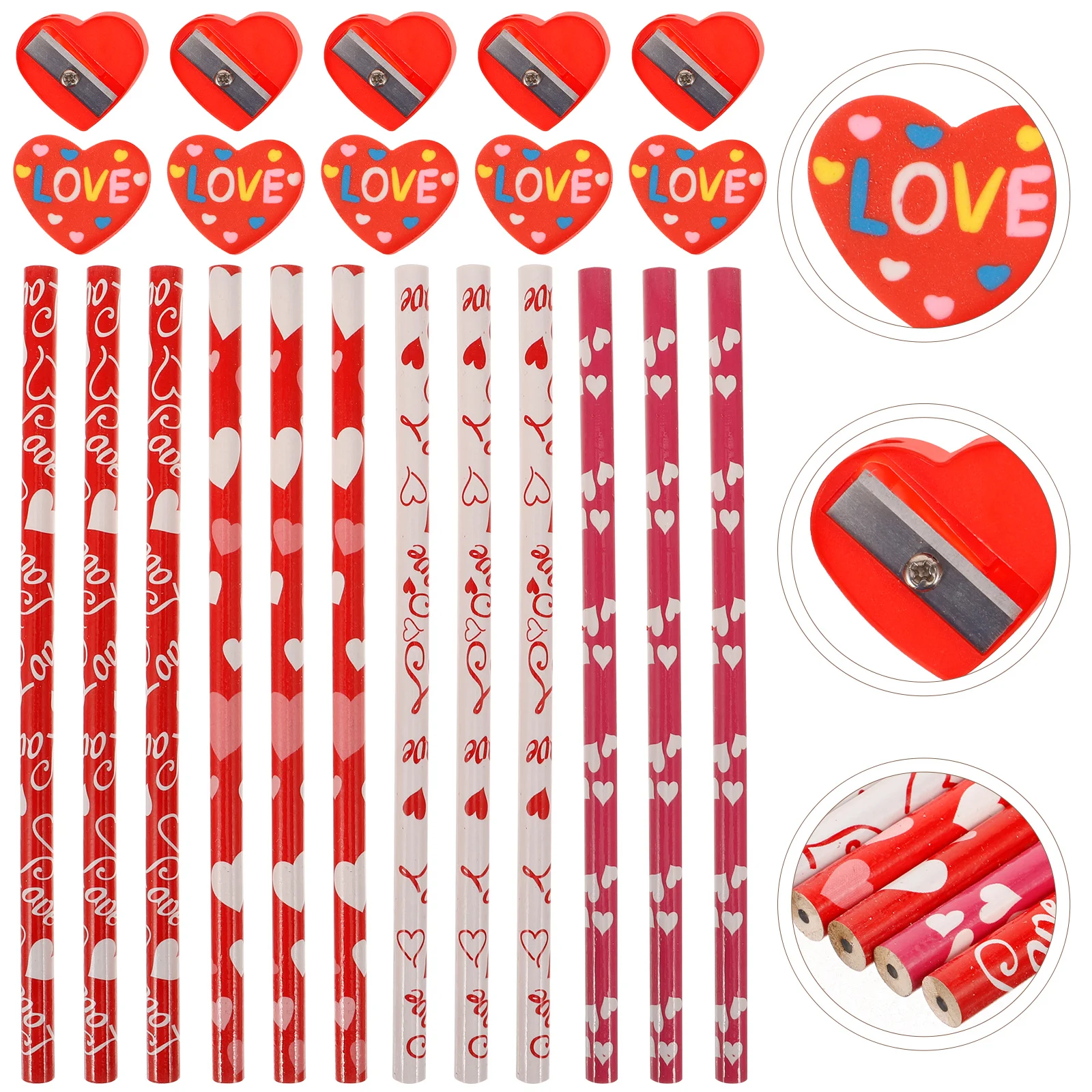 

Valentine'S Day Stationery Romantic Pencils Heart Erasers Heart Pencil Sharpeners Pencil Eraser And Pencil Sharpeners