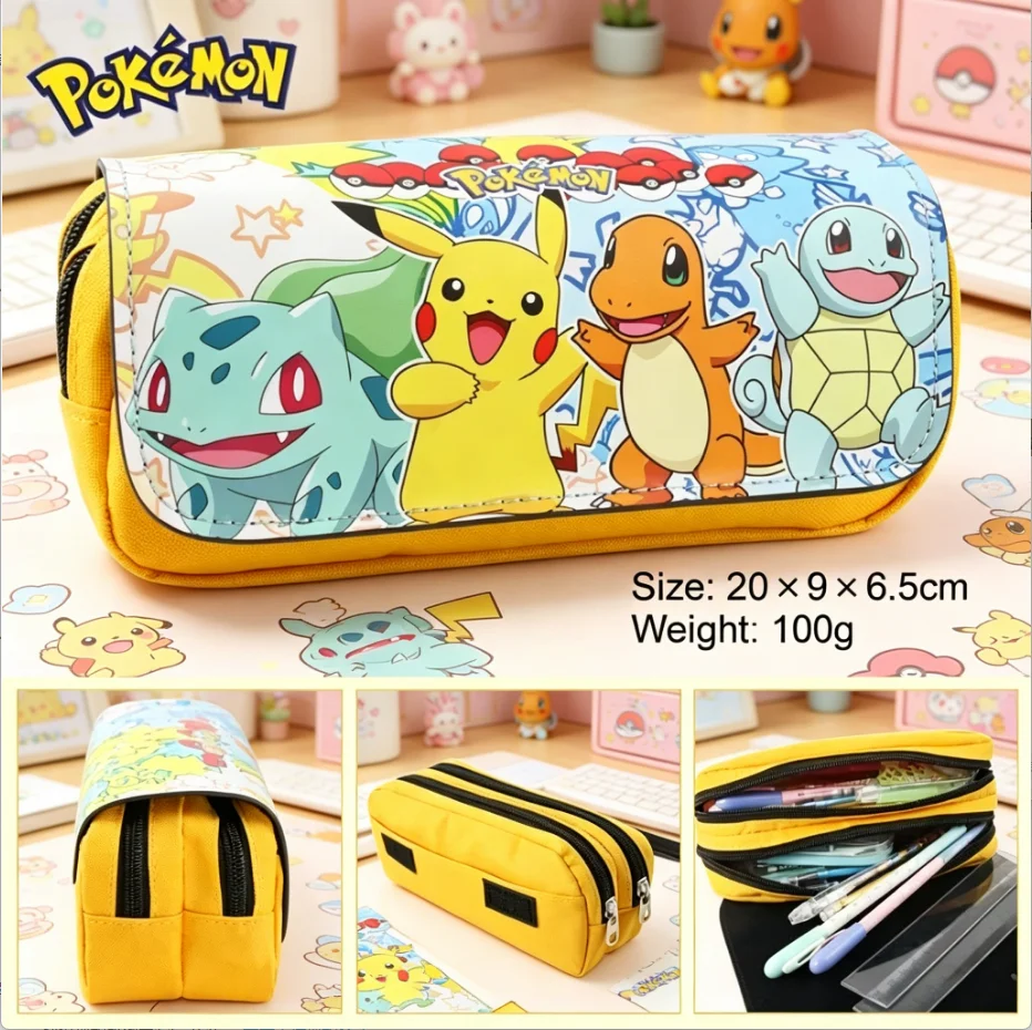 Anime Pokemon Pencil Cases School Cartoon Pikachu Black Pen Pouch School Supplies Stationery Schoolbag Presents for Students