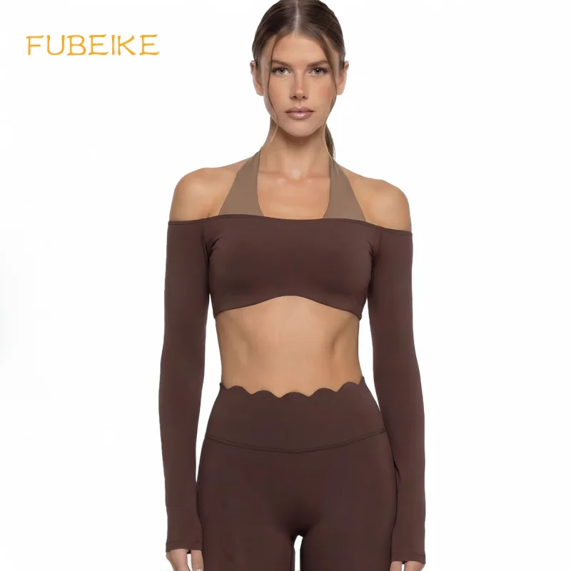 

Long Sleeve Halter Neck Yoga Outfit Tight High Elastic One-piece Compression Shirts Yoga Top Spring Pilates Fitness Sportswear