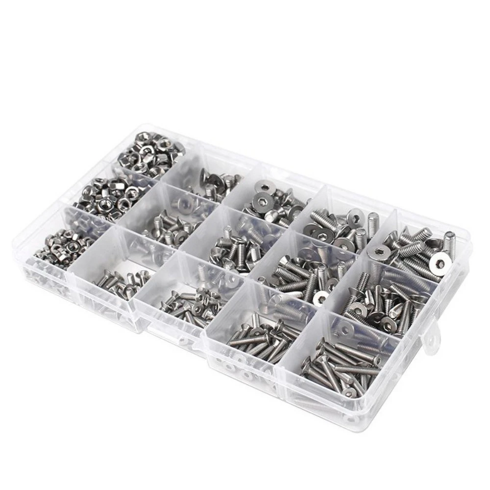 880 Stuks Rvs Ronde Kop Inbusschroeven Moeren M2-M5 Kit Set Hexagon Machine Metrische Schroeven Moeren en Platte Ringen