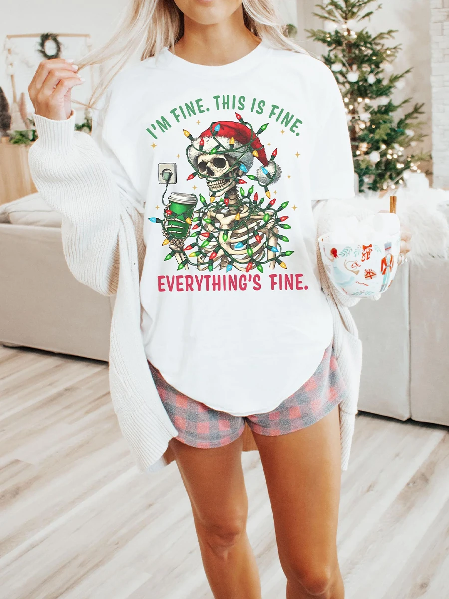 I'm Fine Everything is Fine Tangled Christmas lights T-Shirt Magic Graphic Tee Unisex Cotton T-shirt Y2K Daily Trendy Streetwear