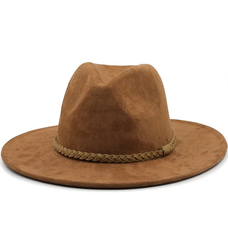 Western Cowboy Hat Leather Woven Decorative Band Men Women Suede Hat Knight's Hat Versatile Sun Protection Cap American Style