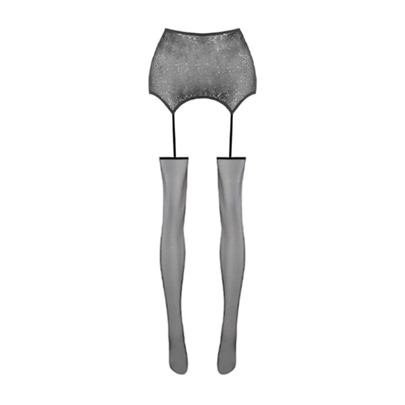 Women Sexy Pantyhose Hollow Transparent Bronzing Mesh Yarn Stockings High Waisted Aurora Ultra-Thin Open Crotch Sheer Sockings