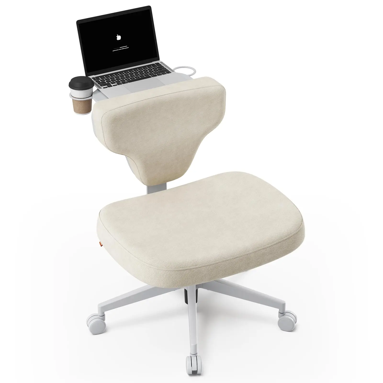 Criss Cross Legged Office Chair with Hidden Tray, Wide Seat Ergonomic Chair for Home Office, Meditation, Makeup Vanity