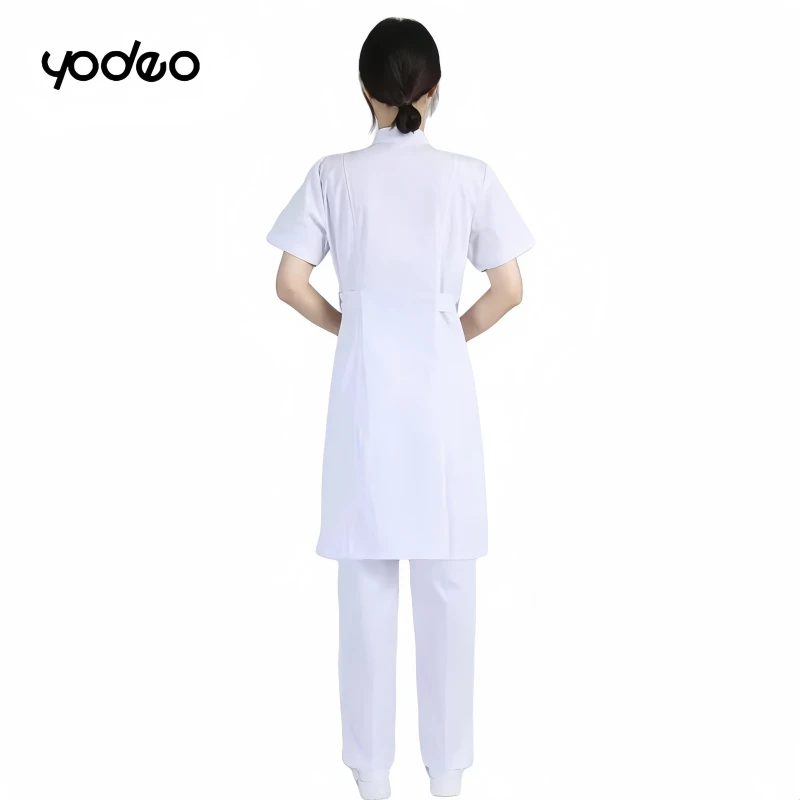 Jaleco branco de manga curta/longa, uniforme médico feminino de algodão, uniforme de laboratório, farmácia, salão de beleza, roupa de trabalho