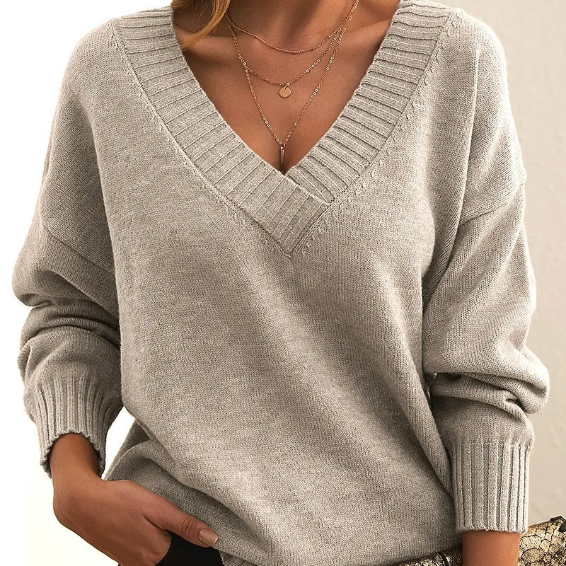 Nuovo maglione pullover autunno e inverno da donna, maglione lavorato a maglia versatile casual con scollo a V allentato 211