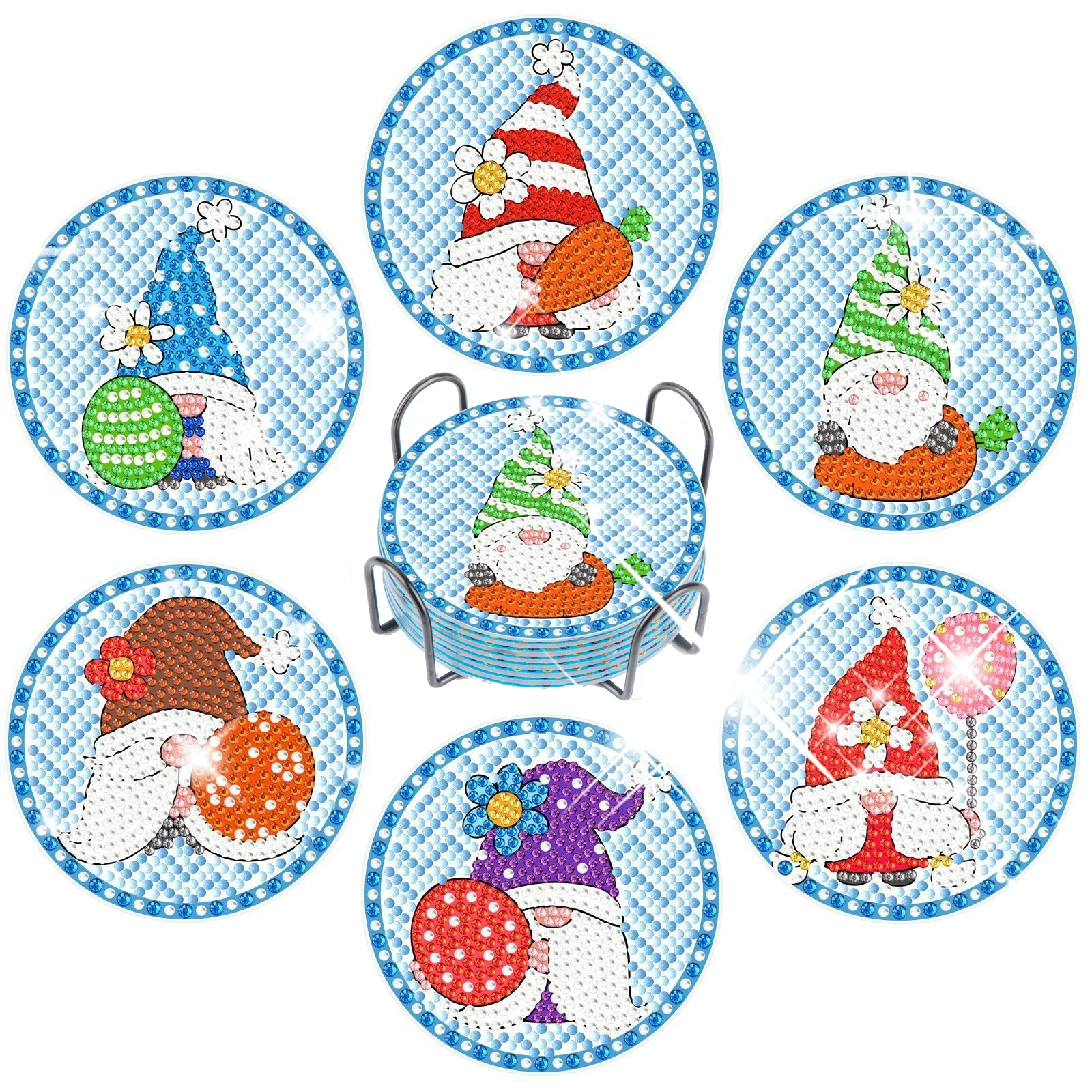 

CHENISTORY 6pc/sets Diamond Painting Coasters Christmas Man Handiwork Diy Cup Mat Mosaic Artwork For Adults Kids Decors