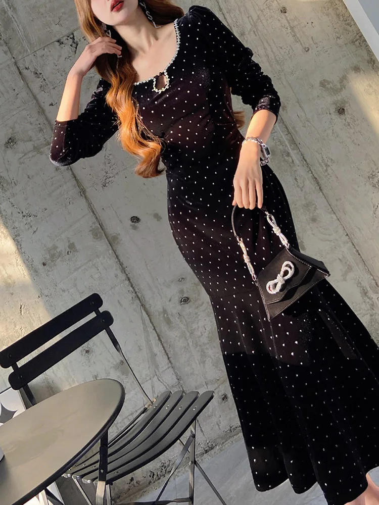 DABUWAWA Tienda Vestidos Elegantes Para Mujeres Velvet Long Dresses For Women Sheath Empire Trumpet Skirt Y2K 신상원피스 DA1ADR014