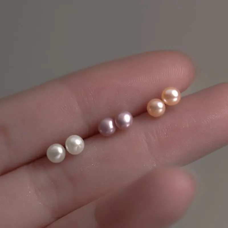 

Natural Freshwater Pearls Bread Round Shape Simple Stud Earrings 5-6mm 925 Sterling Sliver Fashion Hot Jewelry Gift for Women