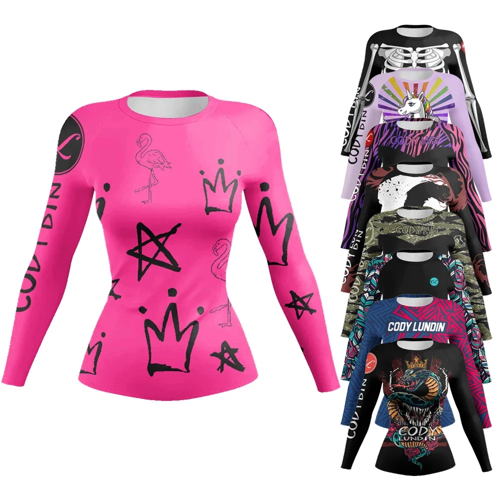 3D Impresso Comics MMA Compressão T-Shirt para Mulheres, Manga Comprida, Moda Bjj Rashguard, Boxe Camisetas, Traje Cosplay, Esporte Tees, Novo