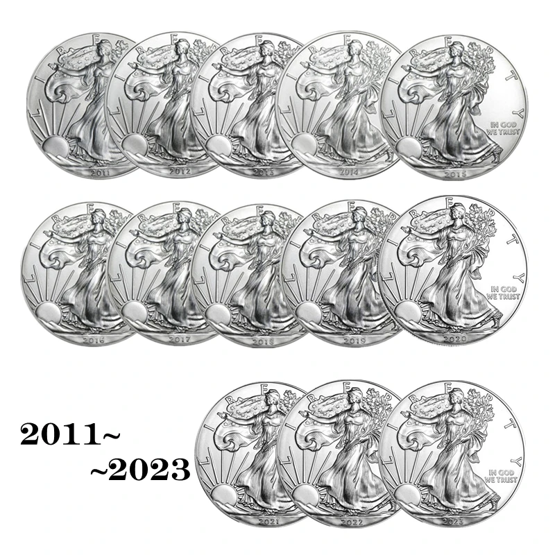 13 sztuk United statua wolności 2011 ~ 2023 wyzwanie monety kolekcje srebrny prezenty na nowy rok pamiątkowa moneta grzywny SCollection