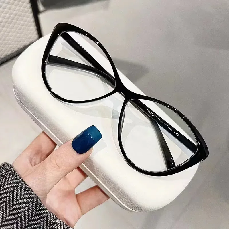 0 bis 400 Damen Retro Cat Eye Myopie Brille Polygonaler Brillengestell Einfarbig Brillengestell Anti-Blaulicht