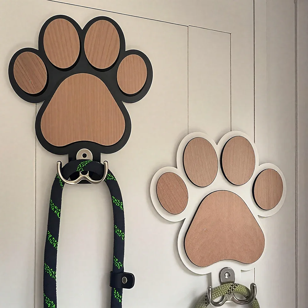 Colgador de correa de perro de madera con estampado de pata, gancho de pared para collares y abrigos, soporte de correa con diseño de pata, gancho de garra, regalo para amantes de los perros