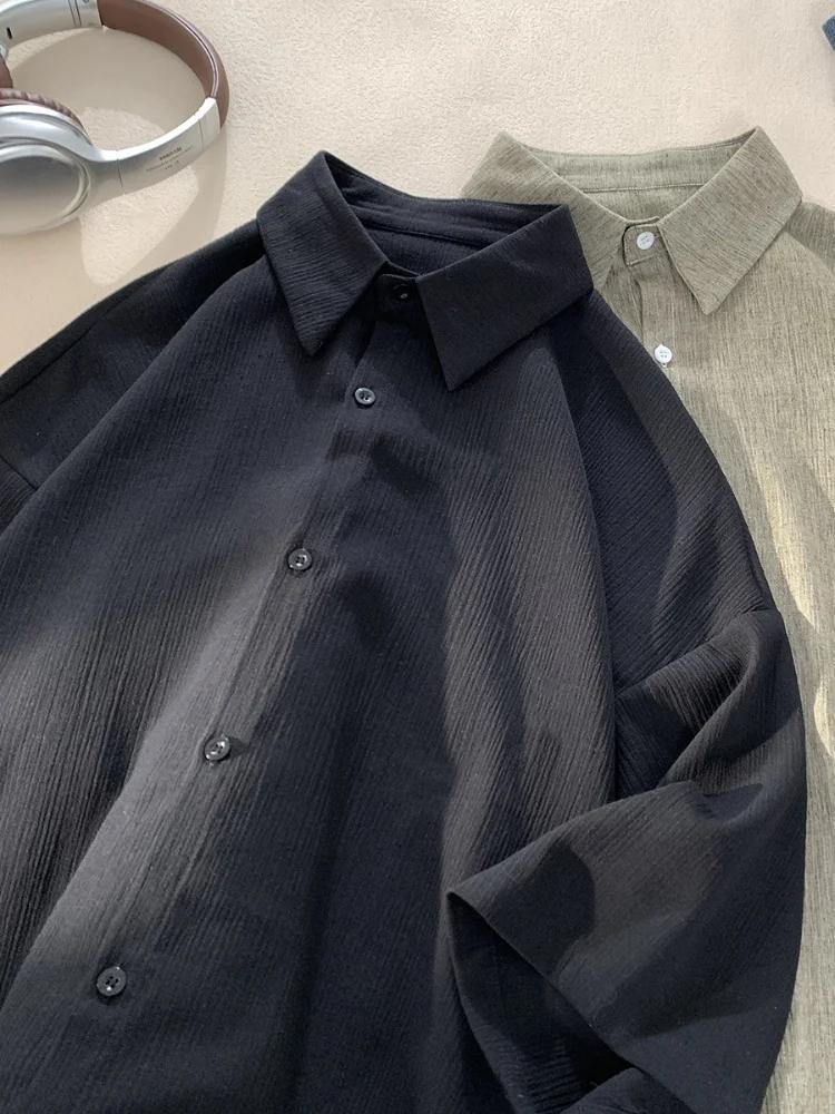 

Мужская летняя рубашка в американском стиле, однотонная, простая, высококачественная, тонкая, свободного кроя, на пуговицах, для молодежи