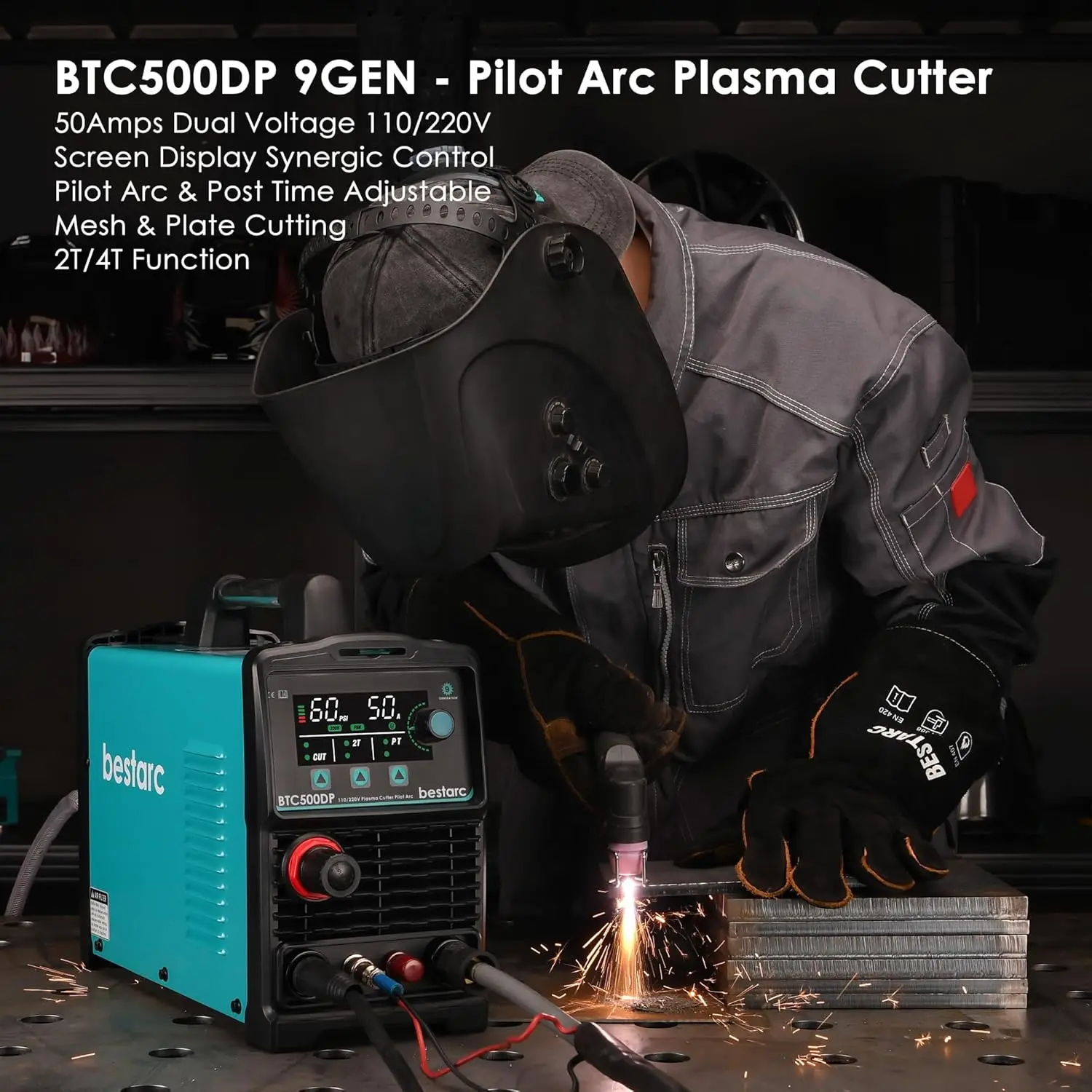 Plasma Cutter Pilot Arc [Air Sensor Technology] 110/220V 9th Generation 50Amps Screen Display Digital Plasma Cutting Machine