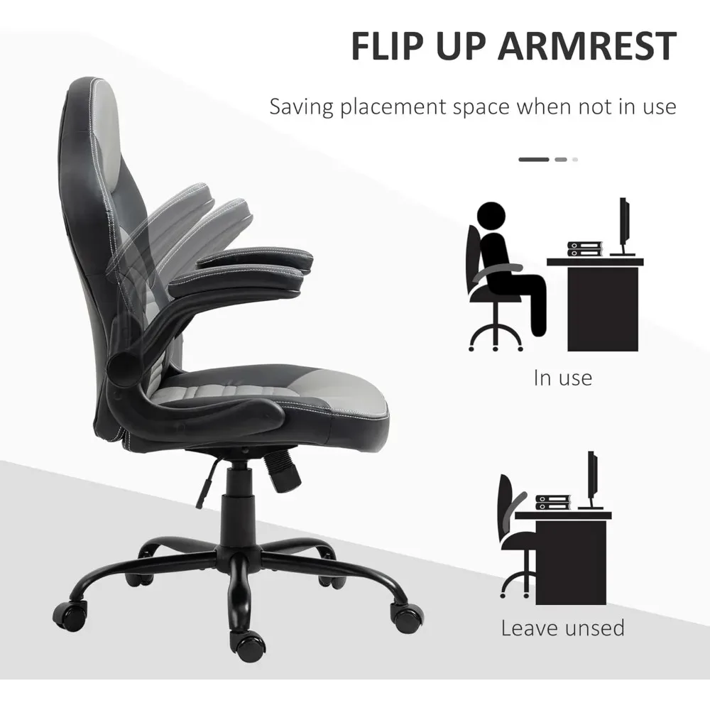 PU Leather Gaming Chair with Flip-up Armrests, Racing Style Computer Chair, Height Adjustable Home Office Chair with Swivel