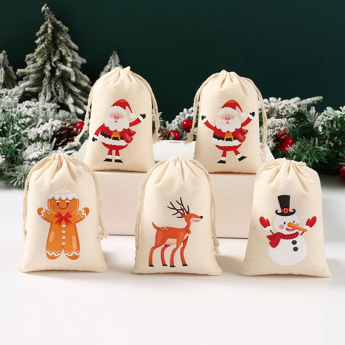 6szt Świąteczne lniane bawełniane torby na prezenty Wesołych Świąt Dekoracje 2024 Xmas Packing Candy Bag Navidad Natal New Year Decor 2025