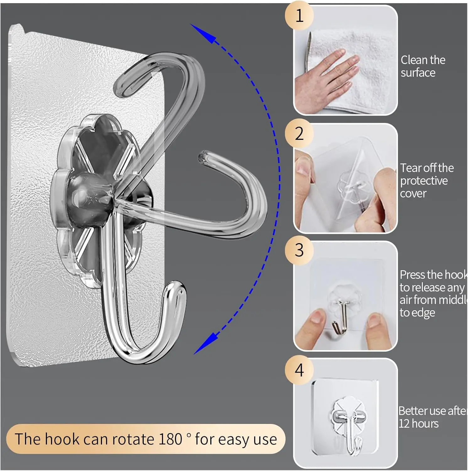 5/50 pezzi ganci autoadesivi resistenti in acciaio inossidabile trasparente appendiabiti per chiavi per cucina porta del bagno parete multifunzione