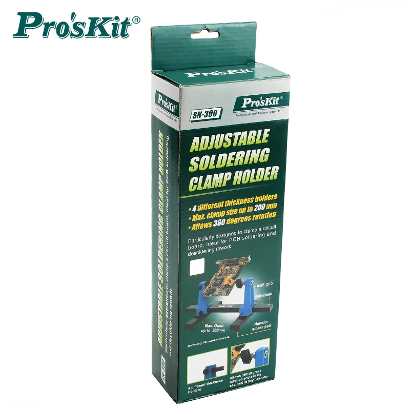 Pro'sKit-Soporte de abrazadera de soldadura ajustable, accesorio de rotación de 360 grados, SN-390 PCB