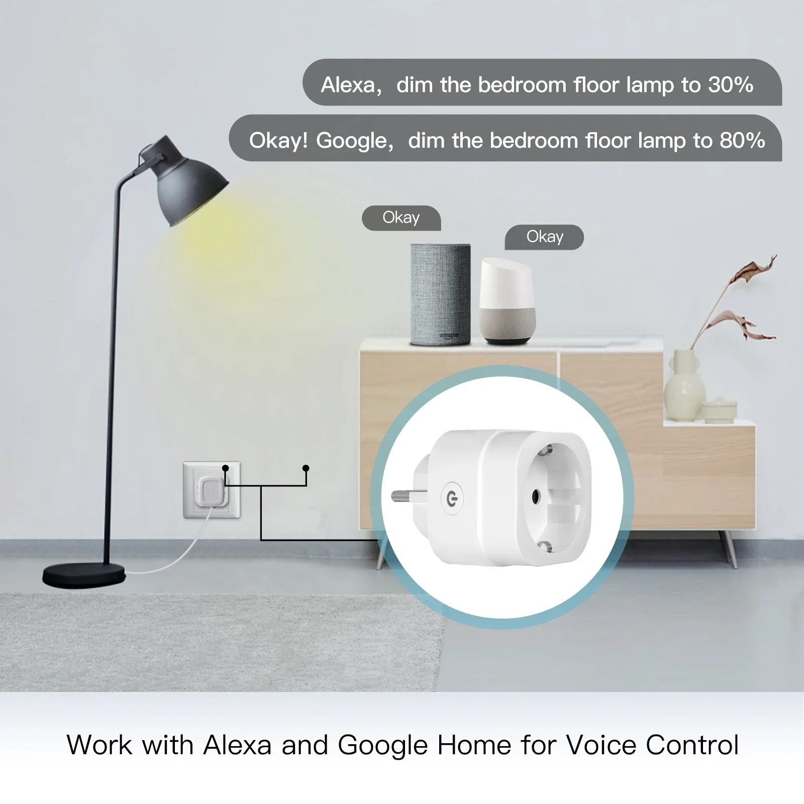 MOES WiFi Smart Power Socket Plug Brightness Adjust Timer For Tuya Smart Life App,Amazon Alexa Google Assistant Voice Control EU