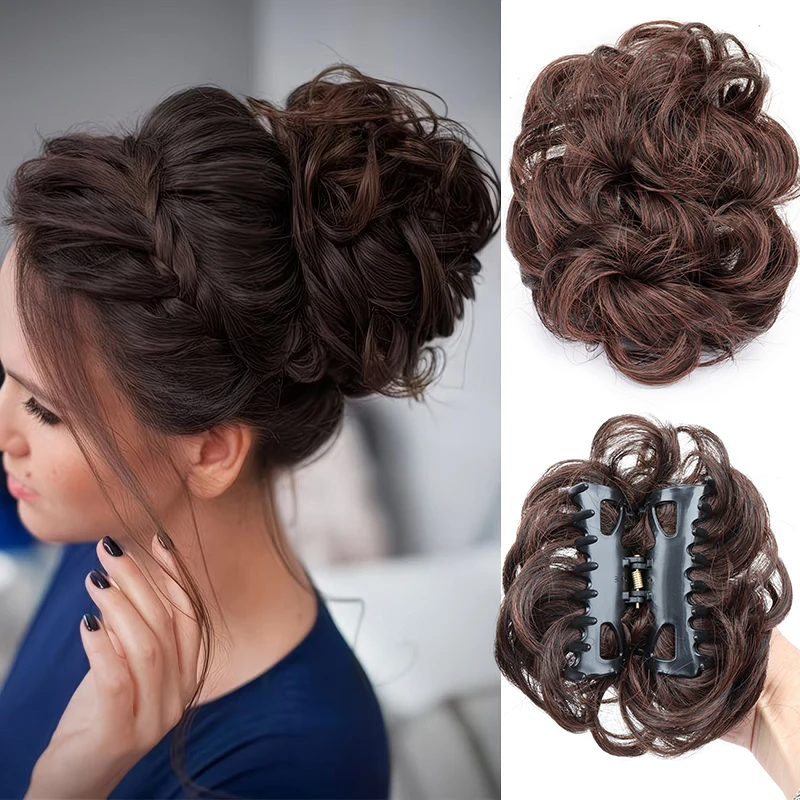 

Синтетический небрежный пучок для волос с заколкой-крабом, элегантный аксессуар для прически, модный пучок для повседневного использования и вечеринок, для женщин