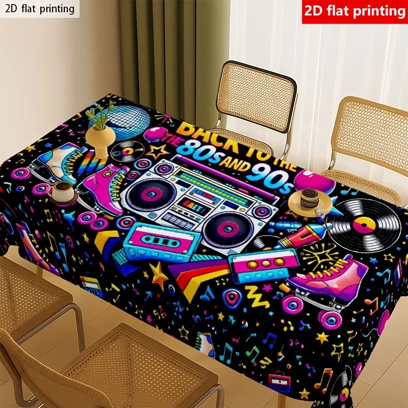 1 piece, retro disco nostalgic print tablecloth, the entire piece is fully printed with retro designs from the 80s - 90s.xzj