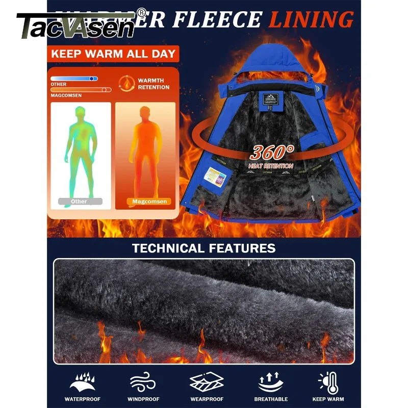 سترة شتوية مبطنة من الصوف مقاومة للماء للرجال سترات تزلج على الجليد مقاومة للرياح معاطف بقلنسوة قابلة للإزالة سترة واقية غير رسمية