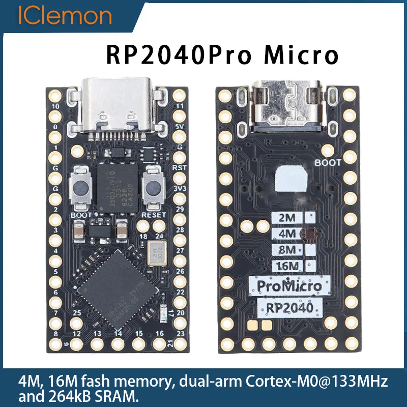 

RP2040 Pro Micro MINI Raspberry PI PICO Development Board Dual-Core Supports Helios OxB2 Mciro Python