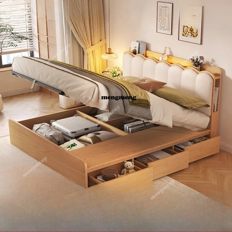 

Роскошная кровать с обивкой, деревянными ящиками для хранения, татами, современная кровать для дома, кровать класса люкс для спальни