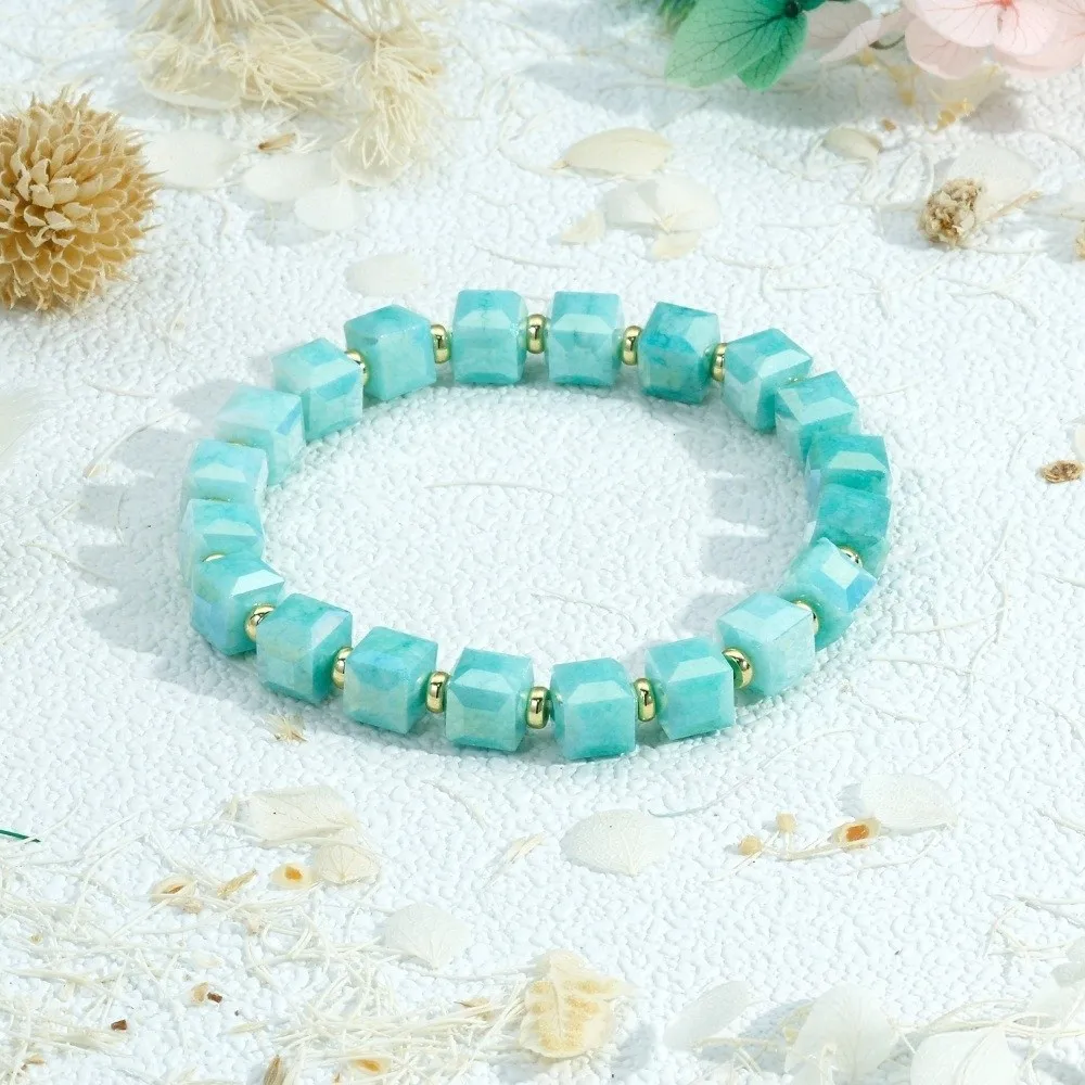 Simple Elegant Small Sugar Cubes Bracelets Sweet Dopamine Crystal Glass Chain Beaded Glossy Colorful Hand Chains Girls