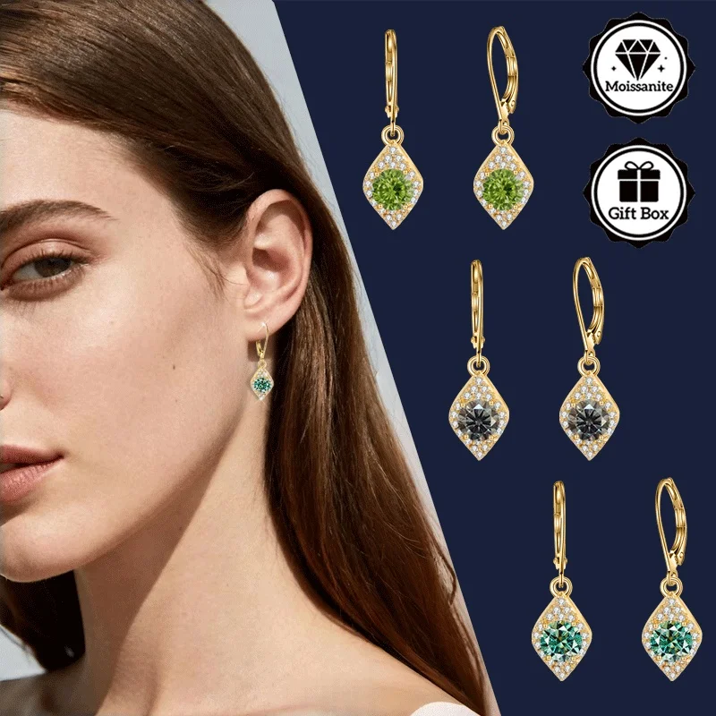 LAMVOICE Schmuck für Damen/Ohrringe mit 1 Karat Moissanit, hypoallergener Hakenohrring, Weihnachtsgeschenk für hochwertigen Schmuck