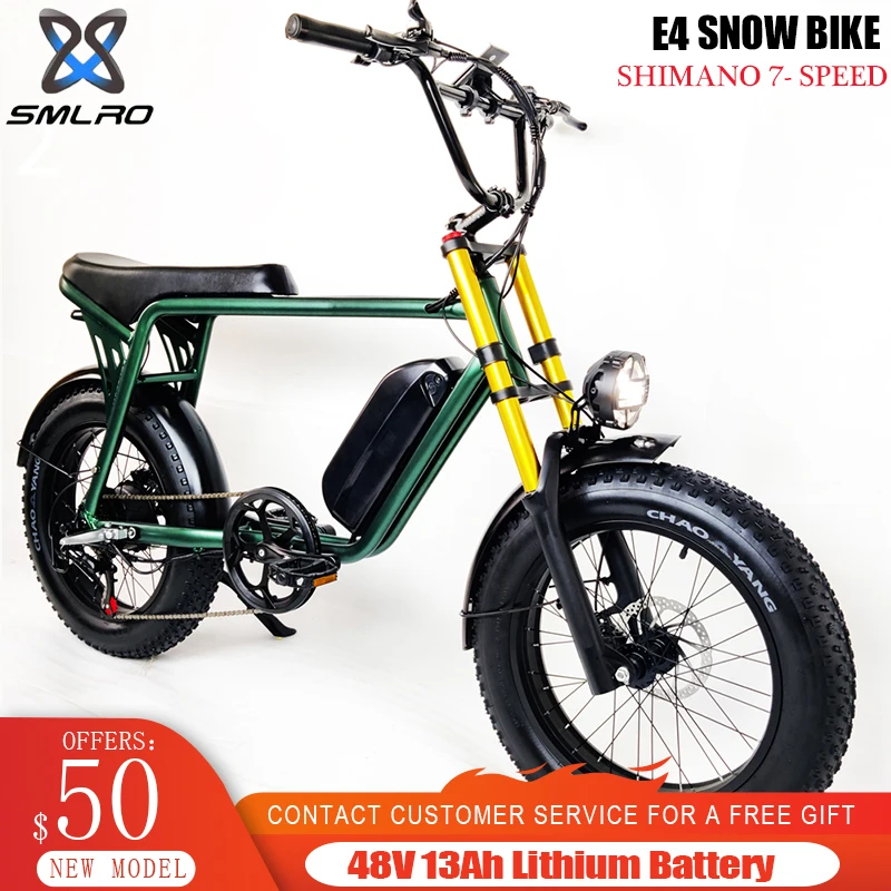 

Duty Free SMLRO E4 Ebike Electric Bike 1000W 48V Motor Big Power Fat Tire Mountain Bicycle with 9W Headlight