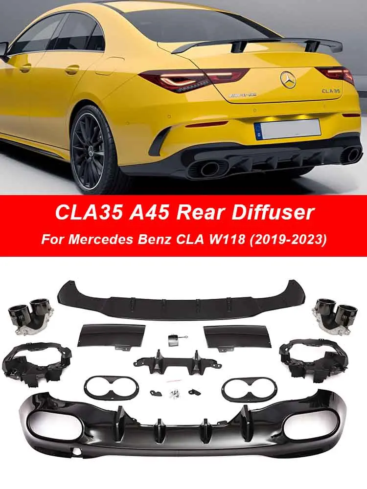 

Задний диффузор для Mercedes Benz CLA W118 C118 X118 CLA45 CLA35 с выхлопной трубой CLA180 CLA200 CLA250 2019 + AMG, линейные аксессуары