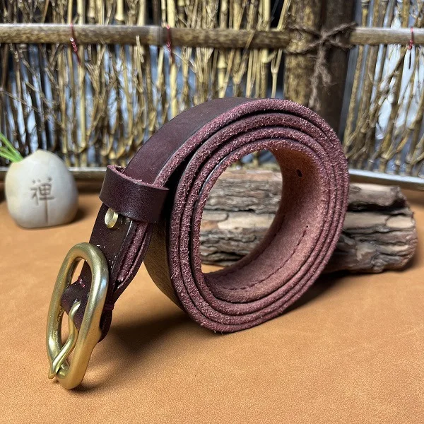 Cinturón jeans con capa para la cabeza cinturón retro de piel de vaca textura suave cinturón clásico con hebilla japonesa