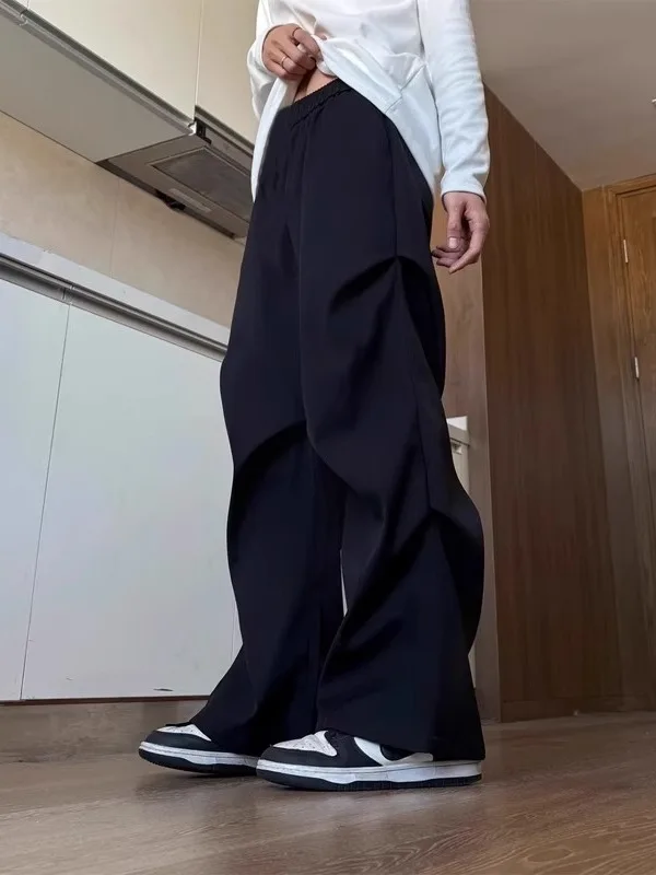 

Мужские повседневные брюки больших размеров с широкими штанинами, весенне-летние, с высокой талией, дизайнерские, плиссированные, струящиеся, свободного кроя, модные