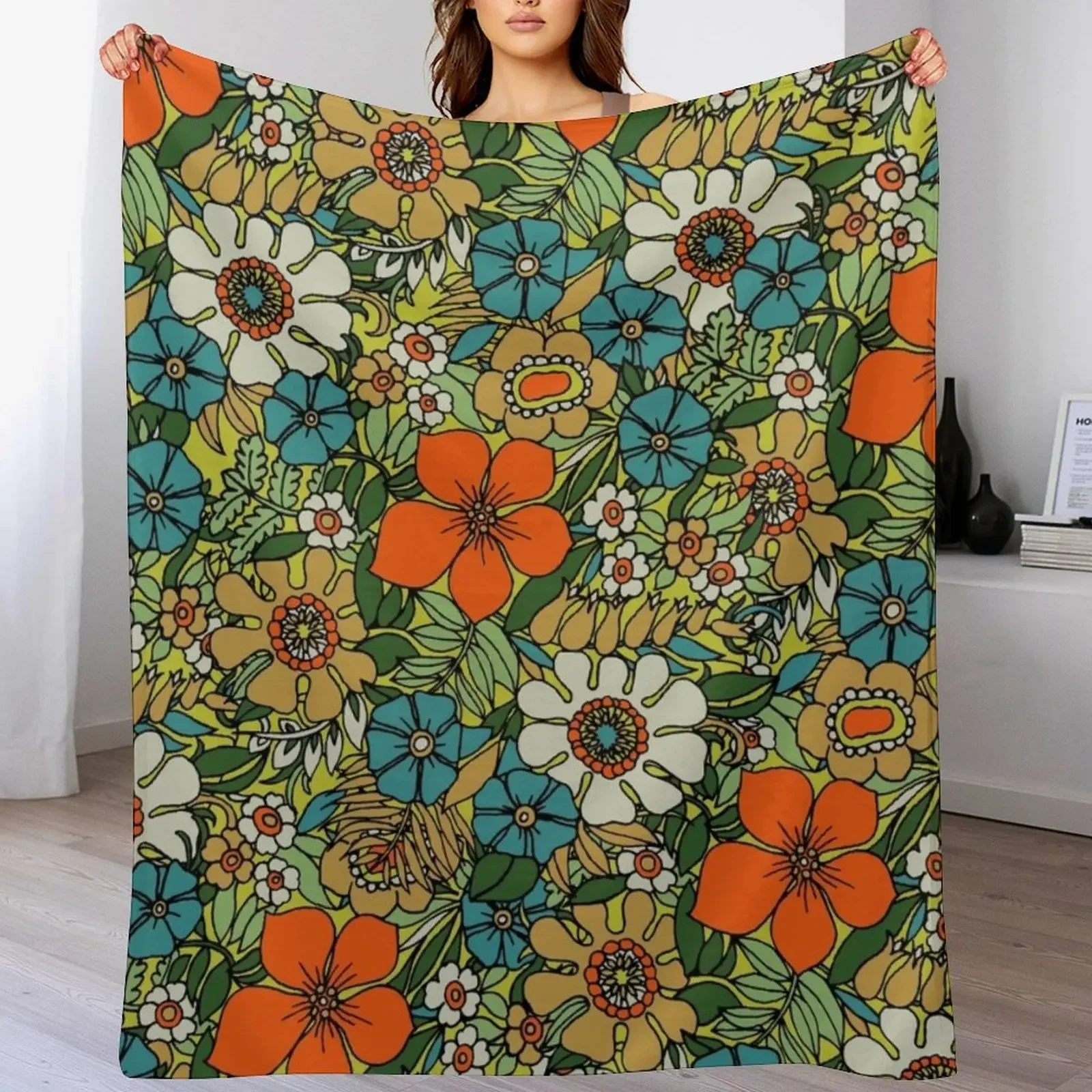 

70s Plate Throw Blanket Soft Solid Color Blanket for Couch Bed