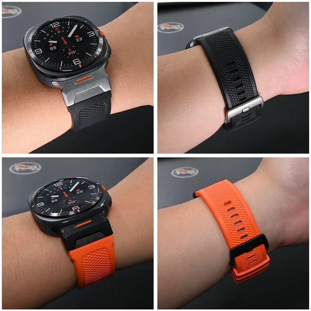 Bracelet en acier inoxydable + silicone pour Samsung Galaxy Watch Ultra 47mm, Bracelet de Sport pour hommes, sans espaces, extrémité incurvée