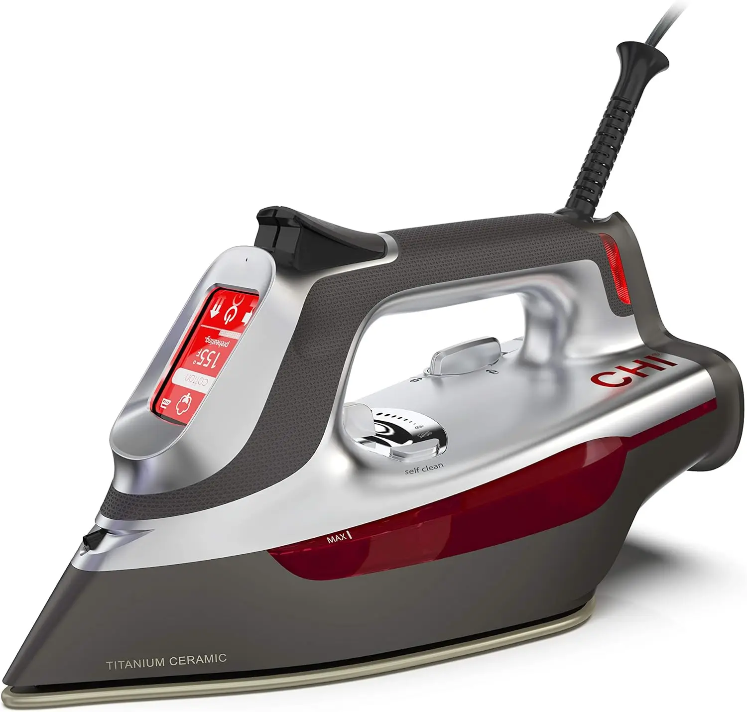 

Паровой утюг с титановой керамической подошвой, 300 отверстий для мощного пропаривания, шнур XL, автоматическое отключение, сенсорный экран