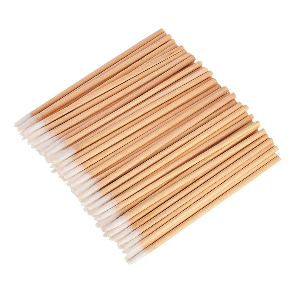 100 Pcs Cotton Swabs Single Pointed Head Manicure Disposable Ear Cleaning Wooden Bamboo Makeup