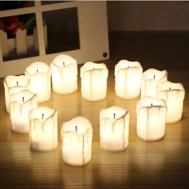 Velas LED de mecha negra, luces de té sin llama con pilas, decoración para fiesta de Navidad y boda, lámpara de vela electrónica con goteo