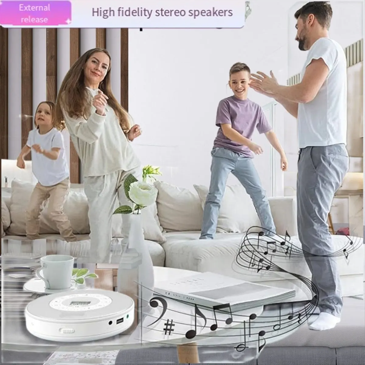 2026 جديد + مشغل أقراص مضغوطة بلوتوث نظام صوت ستيريو محمول تشغيل قابل لإعادة الشحن CD/CD-R/CD-RW/MP3 USB AUX IN سماعة جاك #6