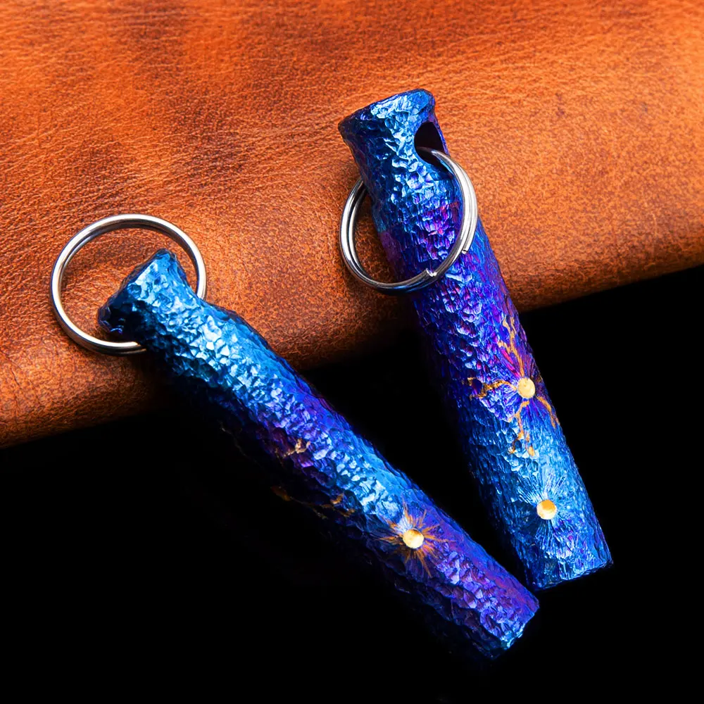 

Sealed bottle titanium alloy EDC bottle hand-carved pattern outdoor first aid medicine bottle blue art collection gift