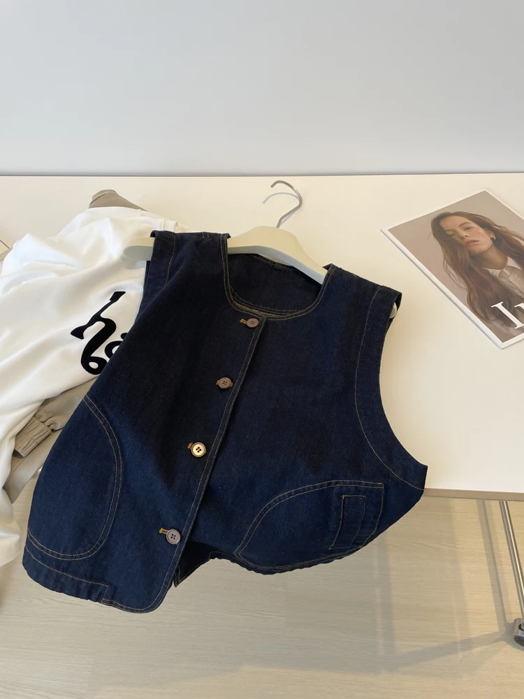 

Vests Waistcoats Thick Womens Waistcoat Buttons Spring-Summer Cotton-Padded Regular Flat-Needle Stand Collar Simple Minimalist