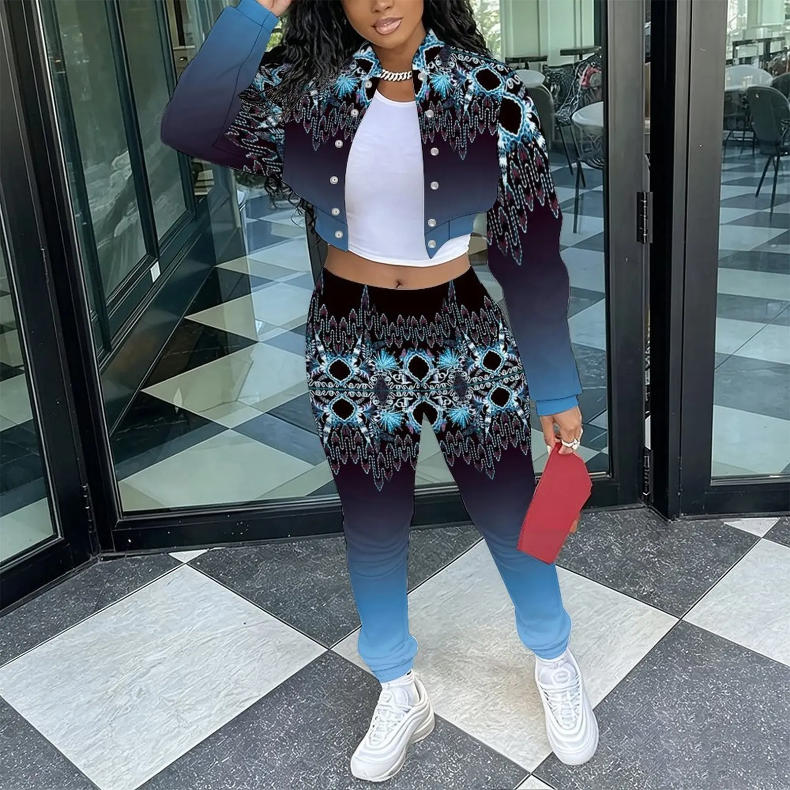 Ladies Casual 2 Piece Set Retro Slim Cropped Long Sleeve Jacket Fashion Elegant Sweatpants Everyday Commuting Vacation Outfit