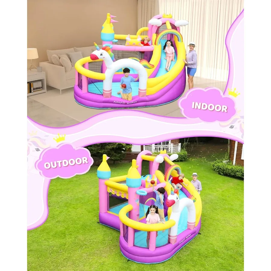 AirMyFun قابل للنفخ ترتد منزل واسع الشريحة داخلي ترتد البيت للفناء الخلفي الكبير مع 450 منفاخ وسادة هوائية الكرة حفرة التسلق #5