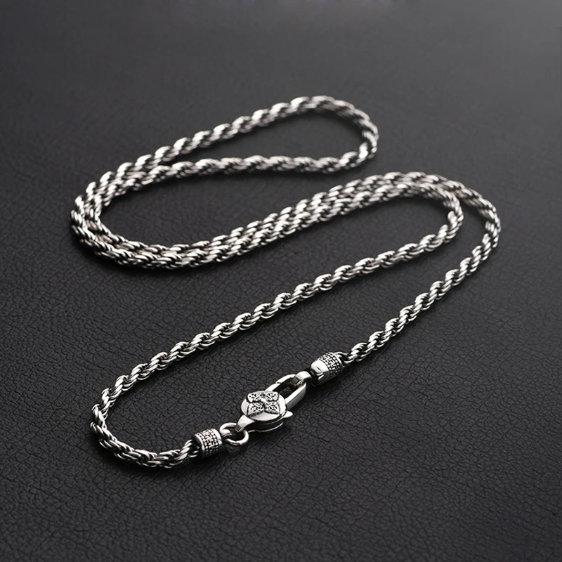 New Men's Hemp Rope 4mm Necklace Personality Retro Six-character Mantra Vajra Trend Necklace Fashion Jewelry