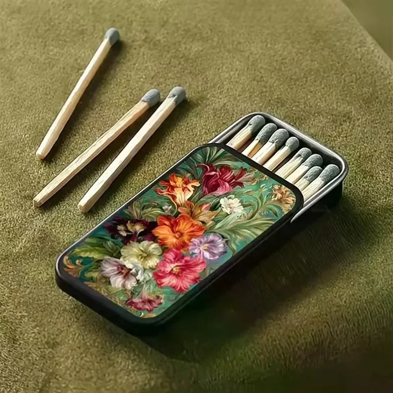 Black Gold Rose Heart-Shaped Retro Fire Wood Box Does Not Include Matches Supports Match/Coin/Accessory Storage