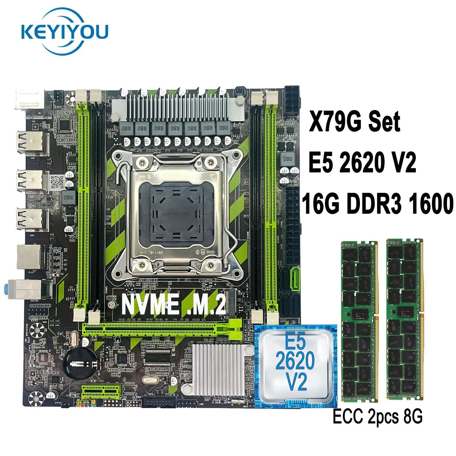 

KEYIYOU X79 LGA 2011 Комбинированная материнская плата XEON Kit E5 2620 V2 Процессор и 2*8G = 16 ГБ оперативной памяти DDR3 1600 МГц PC3 12800R Память X79 Chipest